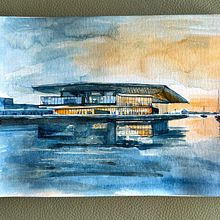 Urban Sketching Copenhagen: The Royal Danish Opera House. Projekt z dziedziny Malowanie akwarelą użytkownika malakoala - 23.06.2025