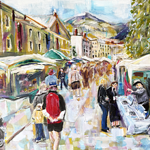 Busy Salamanca Market. Acr, lic Painting, Fine Arts, and Painting project by Reg Watson - 06.23.2025