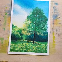 Sunlit tree in field. Projekt z dziedziny Malowanie gwaszami,  Malarstwo, Ilustracja naturalist i czna użytkownika Megan Flickinger - 23.06.2025