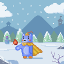 Oso mago paseando en la nieve (Pixel Art). Character Design, Video Games, Pixel Art, and Game Design project by Gabriela Rosales Zavala - 06.24.2025