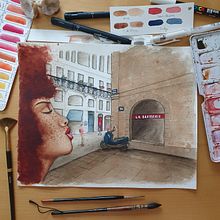 Âme urbaine - illustration à l'aquarelle. Watercolor Painting, Traditional illustration, Architecture, Portrait Drawing, and Architectural Illustration project by Sabine Cointe - 06.24.2025