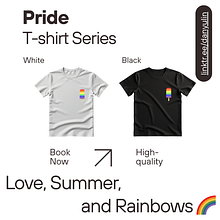 Love, Summer, and Rainbows🌈: My Pride T-Shirt Design. Un progetto di DIY, E-commerce, Product design, Design, Design di loghi, Fashion design, Creatività, Illustrazione vettoriale, Br, Strateg, Sketchbook e Marketing di danyustudio - 26.06.2025