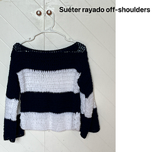 Suéter rayado off shoulders. Fashion Design, DIY, Fiber Arts, Crochet, and Textile Design project by val_rv - 06.26.2025