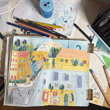 Rooftoops of Hamburg with gouache . Un proyecto de Bocetado, Dibujo, Ilustración tradicional, Ilustración arquitectónica, Sketchbook y Pintura gouache de bob_2009 - 28.06.2025