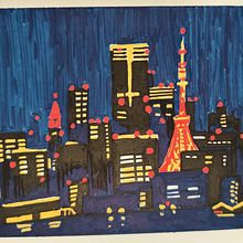 Urban landscape with POSCA : Tokyo Tower. Desenho, e Pintura Acrílica projeto de originelle - 29.06.2025
