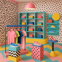 Memphis-Inspired Retail Store. Teoria da cor, Arquitetura de interiores, Design de interiores, Retail Design, e Design de espaços projeto de m_rinshaazeez - 29.06.2025