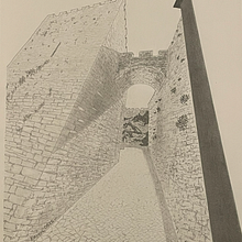 Desenho de parte de um castelo utilizando perspectivas, texturas e escala de cinza.. Un proyecto de Dibujo, Dibujo a lápiz, Dibujo artístico, Dibujo realista e Ilustración naturalista				 de Evandro Taicil Pereira - 29.06.2025
