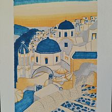 Santorin au coucher de soleil : entre ombres et lumière. Un proyecto de Sketchbook, Bocetado, Arte urbano e Ilustración arquitectónica de mariebouvard - 29.06.2025