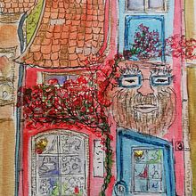 Grandpa in red and blue. Esboçado, Stor, telling, Design, Pintura em aquarela, Atenção plena, Desenho, Sketchbook, e Escrita projeto de Pinar Salman - 29.06.2025