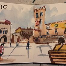 Bergamo in motion!. Ilustração arquitetônica, Desenho, Ilustração tradicional, Sketchbook, Esboçado, e Pintura em aquarela projeto de Grant McGovern - 29.06.2025