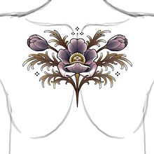 Symmetrical flower sternum piece. Ilustração botânica, Ilustração digital, Ilustração tradicional, e Desenho de tatuagens projeto de Valérie Noël - 30.06.2025