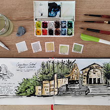 Alguien dibuja sobre tu tumba. Un proyecto de Pintura a la acuarela, Sketchbook, Dibujo, Ilustración arquitectónica e Ilustración con tinta de mariapalovana - 30.06.2025