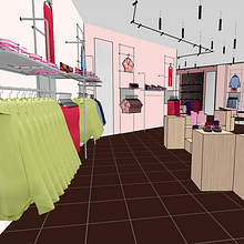 Diseño de tienda - ejercicio . Arquitetura de interiores, 3D Design, Design de interiores, Interiores, e Modelagem 3D projeto de Paula Inés Robles - 30.06.2025