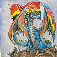 Pride dragon flying pride flag Ein Projekt aus dem Bereich Aquarellmalerei von Nina Bolen - 30.06.2025