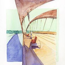 Raymond Barre Bridge, Lyon Ein Projekt aus dem Bereich Traditionelle Illustration, Aquarellmalerei und Urban Art von saunier_k - 30.06.2025