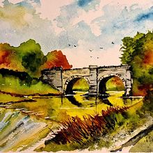 "El puente en el rio". Traditional illustration, Watercolor Painting, and Sketchbook project by Antonio Majuelos - 07.02.2025