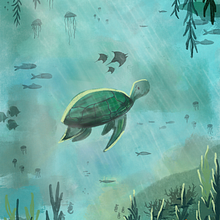 Beneath the Light: A Turtle’s Journey Ein Projekt aus dem Bereich Digitale Illustration, Malerei und Kinderillustration von MERIEM BENDJEBBAS - 04.07.2025