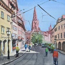 Cityscape in Freiburg. Projekt z dziedziny Malowanie akwarelą,  Sztuki piękne,  R i sunek architektoniczn użytkownika jutta_loeffler - 09.07.2025