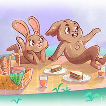Bunny Picnic. Projekt z dziedziny Concept art, Ilustracja c, frowa, Malarstwo c, frowe i Teoria barw użytkownika Valeria Díaz Izurieta - 15.07.2025
