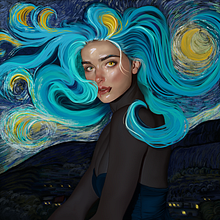 La mujer estrellada. Un proyecto de Ilustración digital, Dibujo, Diseño y Diseño digital de Patricia Veronica Gómez Campanelli - 17.07.2025
