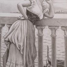 Desenho a Lápis de "A Espera" de Eugene von Blaas. Drawing, Traditional illustration, Fine Arts, Painting, Creativit, Fashion Design, Fiber Arts, Art Direction, Pencil Drawing, Architecture, Spatial Design, and Portrait Drawing project by André Philippault - 07.19.2025