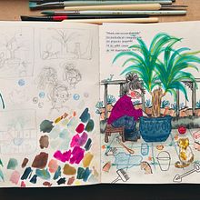 Autorretrato al mediodía. Projekt z dziedziny Sketching, Kreat, wność,  R, sunek, Trad, c, jna ilustracja, Malowanie gwaszami, Sketchbook, R, sunek ołówkiem i Portret użytkownika azarada - 21.07.2025