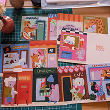 Rue des boutiques (Leporello) Ein Projekt aus dem Bereich Buchbinderei, Kinderillustration, Kinder- und Jugendliteratur, Verlagsdesign und Kartonmodellbau von Anne-Sophie Tougas - 25.07.2025