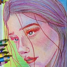 Rostro con colores creativo. Colored Pencil Drawing, Drawing, Portrait Drawing, and Sketchbook project by Fernanda Gómez González - 07.25.2025