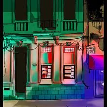 Drawing Colonial Buildings: Night Scene . Ilustrasi Digital, Menggambar, Kreativitas, Gambar Digital, Ilustrasi Arsitektur, Dan Gambar Pensil proyek oleh Tholbjorn - 07.29.2025