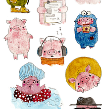 Kosegris - Kawaii - sticker sheet. Mangá, Design de personagens, Ilustração tradicional, e Pintura em aquarela projeto de Gabriela Tokarczyk-Dziwura - 29.07.2025