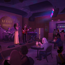 At the Jazz Club. Color Theor, Digital Illustration, and Digital Painting project by Enara Artetxe - 08.09.2025