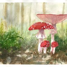 Cogumelos vermelhos. Traditional illustration, Drawing, Painting, and Watercolor Painting project by joaoluizlimeiram - 08.13.2025