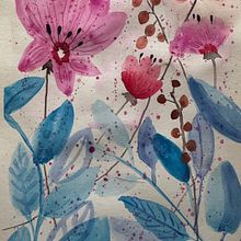 Flowery compositions in blues and pinks . Ilustração botânica, Ilustração tradicional, Pintura, e Pintura em aquarela projeto de Chryssavghi Sampati - 17.08.2025