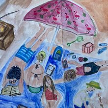 Familie am Strand Ein Projekt aus dem Bereich Skizzenentwurf, Kreativität, Zeichnung, Traditionelle Illustration, Aquarellmalerei, Gouachemalerei und Sketchbook von katja_jaecker - 19.08.2025