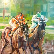 Segunda carrera. Es el segundo cuadro que realizo utilizando la técnica aprendida y sigo ahondando en el mundo de la hipica. Un proyecto de Pintura acrílica de Cristian Espínola - 21.08.2025