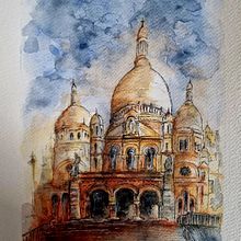 Le Sacré Coeur de Montmartres . Un projet de Dessin, Aquarelle, Illustration architecturale, Carnet de croquis, Illustration à l'encre , et Esquisse  de kahina_olafsson - 26.10.2025