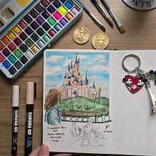 Ilustración de viaje: Disneyland . Traditional illustration, Architectural Illustration, Watercolor Painting, and Sketchbook project by milagros concina - 11.02.2025