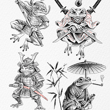 Ranas legendarias. Drawing, Digital Drawing, Tattoo Design, Graphic Design, Traditional illustration, and Digital Illustration project by Juan Carlos Lara - 11.06.2025