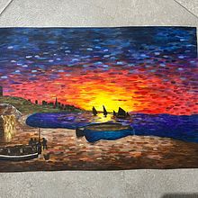 Cambio de luz a la obra de arte La playa de Sainte-Adress de Monet . Projekt z dziedziny  Malarstwo, Malarstwo akr i lowe użytkownika Anna Isabel molina - 16.11.2025