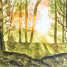 Acuarela de bosque, tonos verdes con reflejo de sol. Projekt z dziedziny  Malarstwo i Malowanie akwarelą użytkownika Angelica Barrera - 24.11.2025