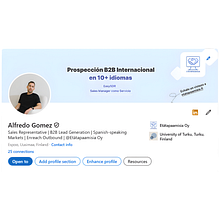 Perfil de LinkedIn para mi Nuevo Rol en Ventas B2B . % Alfredo Gomez tarafından hazırlanan İşletme, Ve Pazarlama projesi - 12.09.2025