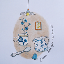 Bloom Where You Are Planted. Projekt z dziedziny Trad, c, jna ilustracja, Craft, Malowanie gwaszami, Malowanie akwarelą i  Kolaż użytkownika helen_fratini - 08.01.2026