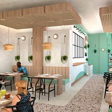 Diseño de restaurante. Un projet de Design d'intérieur, Décoration, Esquisse  , et Design d'espace de Paola Costamagna - 14.01.2026