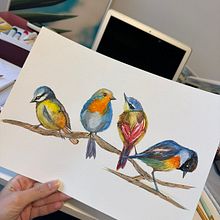 Final - Pássaros no galho. Un proyecto de Ilustración tradicional, Pintura a la acuarela e Ilustración naturalista				 de alinemonteirodecarvalho - 22.01.2026