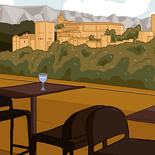 Ilustración desde un bar de la Alhambra . % Marta H. R. tarafından hazırlanan Dijital İllüstras, Ve on projesi - 01.22.2026
