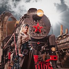 STEAMPUNK TRAIN. Ilustração digital, Fotomontagem, e Concept Art projeto de David Roi Corral Naveira - 15.02.2026