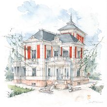 Villa liberty_ un ritratto ad acquerello su commissione. Traditional illustration, Watercolor Painting, Interior Design, Architecture, and Artistic Drawing project by Silvia Molinari - 02.23.2026