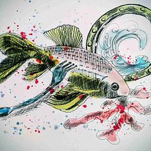 Fish and Ship und das schlafende Bienchen  . Desen artistic, Design de caractere, Pictura și Desen de portret de Carola Zain - 02.27.2026