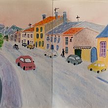 Ma rue à la gouache sur mon carnet de croquis. Sketching, Drawing, Traditional illustration, Architectural Illustration, Sketchbook, and Gouache Painting project by veronique_lauron - 03.25.2026