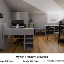 My son´s room visualisation. Design de interiores, Interiores, 3D Design, e Modelagem 3D projeto de Kristýna Hrášková - 07.04.2026